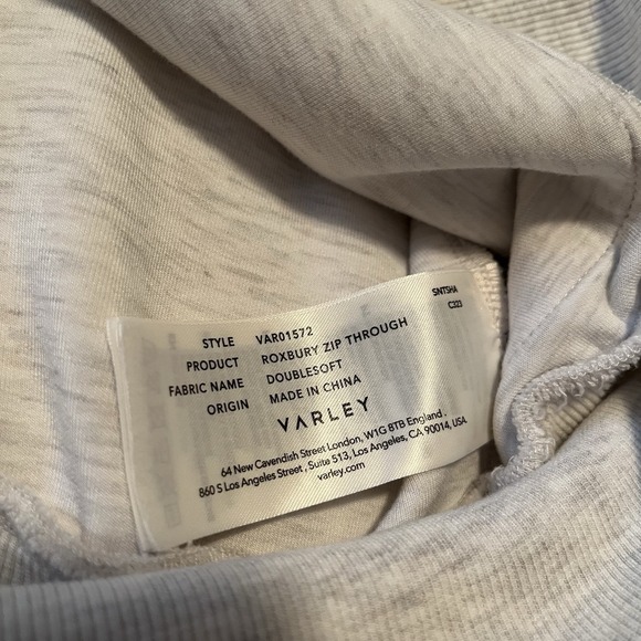 Varley Roxbury Double Soft Zip-Through Sweatshirt Ivory XS Funnel Neck - Picture 9 of 10